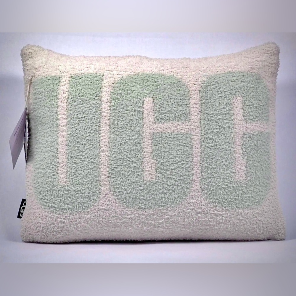 NWT UGG Poppy Logo Reversible Throw Pillow Mint Green 16x20